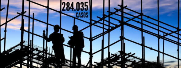 trabalhadores em uma construção de edifício,   Número representando 284.035 casos